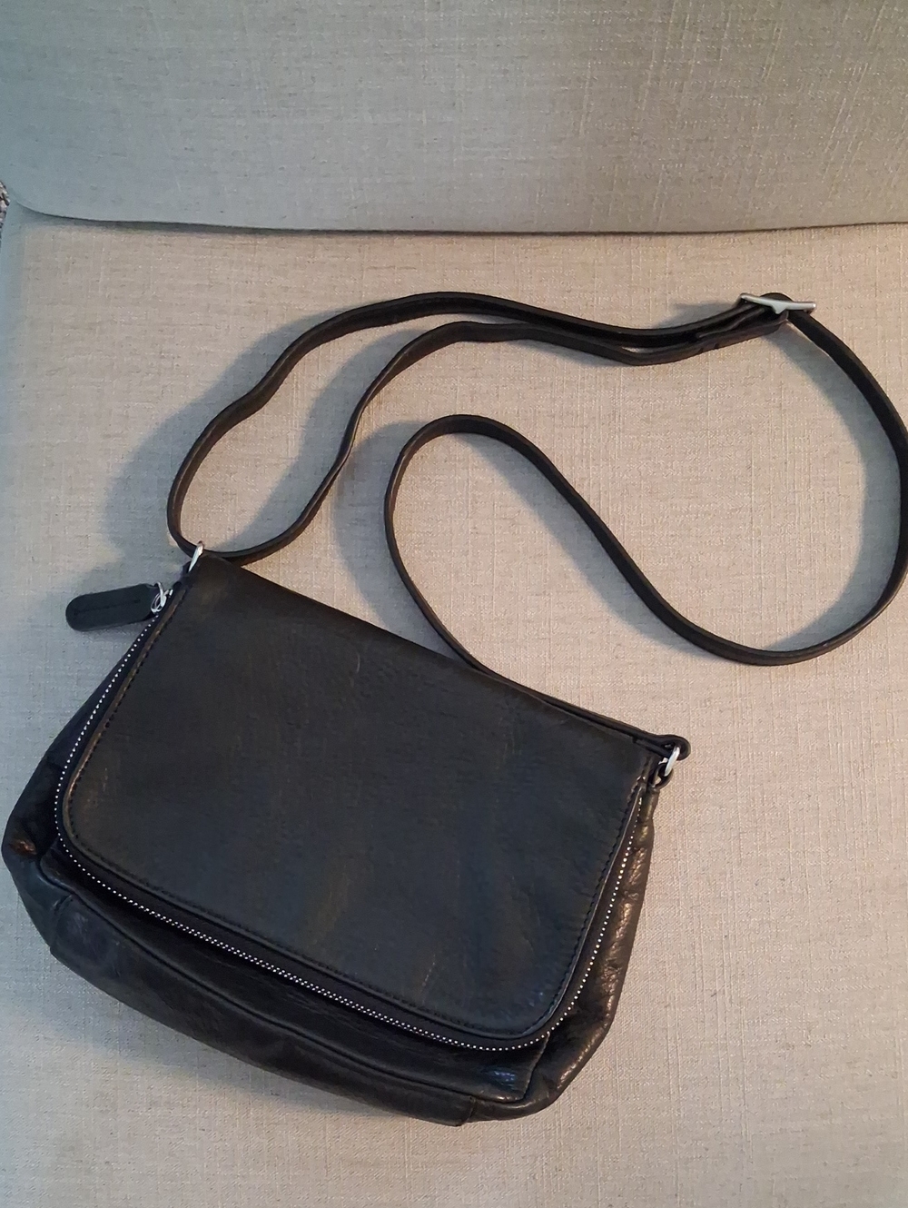 margot Black Crossbody Flap Bag with Zipper Detail